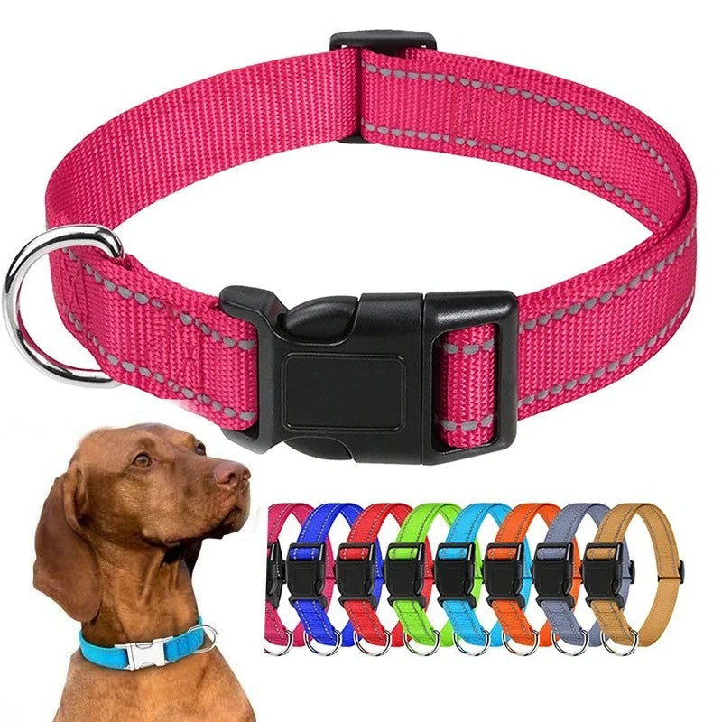 Collare Riflettente Regolabile per Cani – Nylon Resistente con Chiusura di Sicurezza e Alta Visibilità